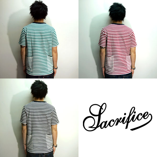 SALE/50%off?SACRIFICE?BIG POCKET BORDER TEE