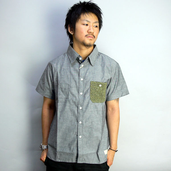 SALE/50%off?SACRIFICE?KNIT POCKET CHAMBRAY SHIRT