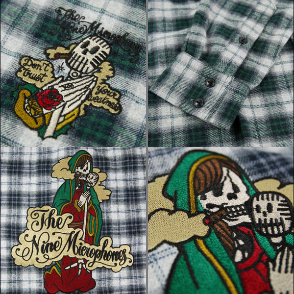 ?Nine Microphones?EMBROIDERY CHECK SHIRT L/S 