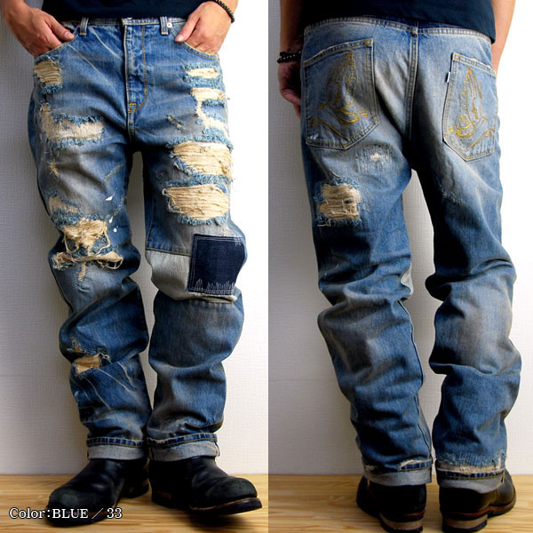 SALE/50%off?eyedy?SANTERIA REPAIR DENIM PANTS